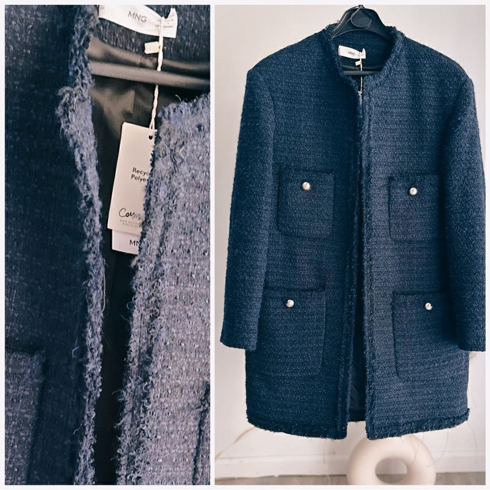 Mango Tweed Textured Open Front Coat Longline Jacket - Picture 1 of 3